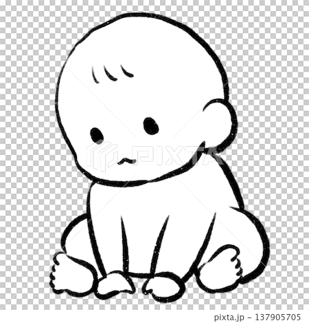 前のめりに座るシンプルな赤ちゃんの線画イラスト 137905705