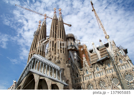 Barcelona, Spain, August 30, 2017: Sagrada Familia under construction with crane 137905885