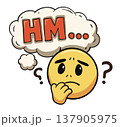 Thinking emoji with Hm lettering and icons, colorful expression illustration 137905975