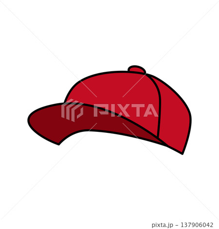 赤いキャップ 帽子イラスト シンプルなベースボールキャップ Red Cap Illustration 137906042