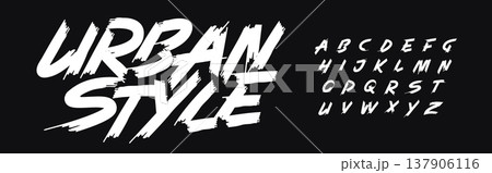 Urban Style Calligraphic Font Logo Alphabet, Handdrawn Letter Set fro Modern Street Art Typography. Creative Graffiti Lettering for Tshirt Text, Music Poster Headline. Handwritten Vector Typeface 137906116