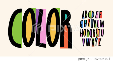 Kid Font Logo Alphabet Fun Letter Set Children Typography, Creative Typographic Design for Montessori School Title Text, Cartoon Birthday and Education Poster Headline, Color Fonts. Vector Typeface 137906701