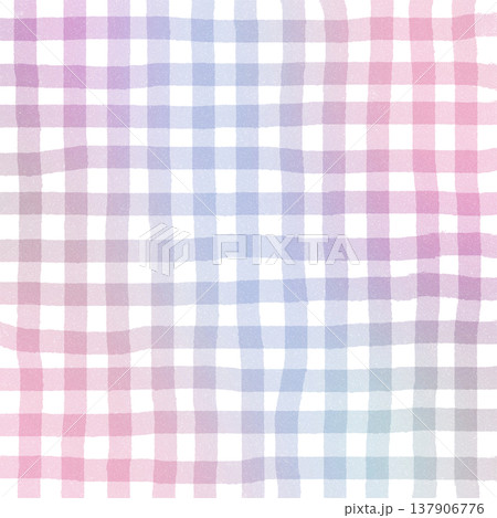 Pink Purple Gradient Plaid Gingham Madras Check Hand Drawn Background Pattern Overlay 137906776