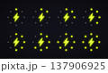 Neon electric particle icons with lightning symbol and glowing dots. Dynamic energy effect elements creating digital power burst style. Perfect for technology design 137906925
