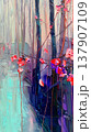 Abstract floral painting with vibrant colors and textured brush strokes in a 137907109