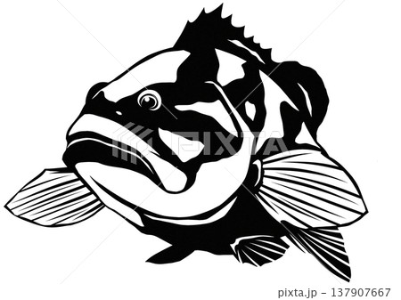 目の前を超高級魚クエが泳いでるみたいな切り絵貼り絵イラスト 137907667