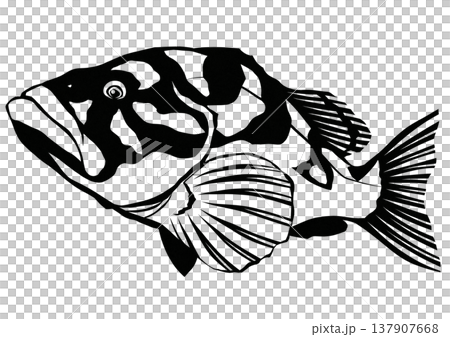 顔はグロテスクだけど何だか可愛い魚クエの切り絵貼り絵イラスト 137907668