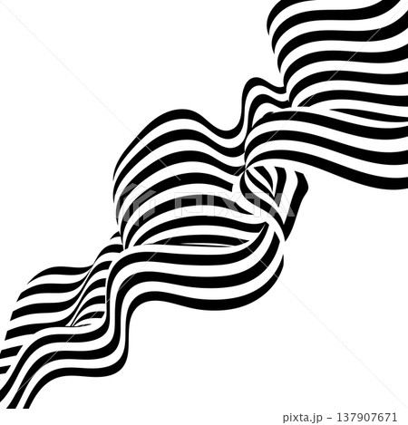 Black and white striped wavy background with volumetric space distortion effect for modern graphic art. Black and white striped wavy background with volumetric space distortion effect for modern graphic art. 137907671