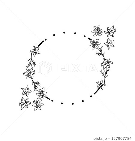Print Circle floral frame. Decorative botanical round circles with various flowers, leaves, branches. Spring botanical elements. Rose, daisy, peonies blooms. Vector set. Print Circle floral frame. Decorative botanical round circles with various flowers, leaves, branches. Spring botanical elements. Rose, daisy, peonies blooms. Vector set. 137907784