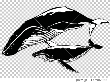 A paper-cut collage illustration of a humpback whale, highlighting the bond between parent and child. 137907956