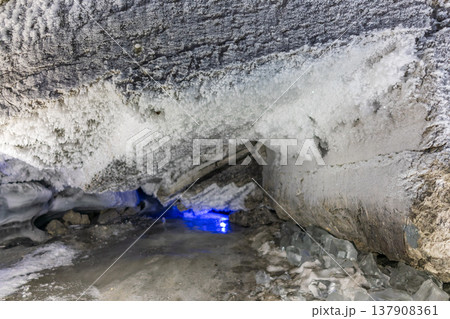 Entrance to ice cave with plenty of icicles. Kungur In The Urals, Russia Entrance to ice cave with plenty of icicles. Kungur In The Urals, Russia 137908361