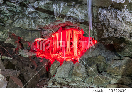 Entrance to ice cave with plenty of icicles. Kungur In The Urals, Russia 137908364