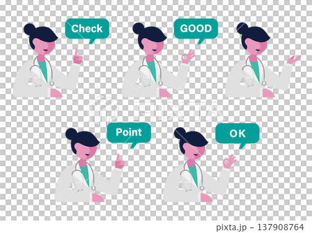 一組女醫生的手部手勢和評論的向量插圖（面向右側） 137908764