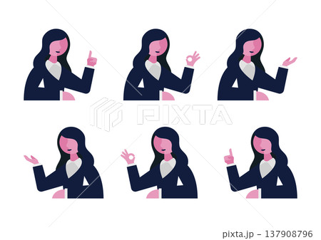ハンドサインをするスーツの女性のベクターイラスト素材セット2 137908796