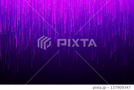 Digital data background with glowing neon lines. Futuristic bright rain effect with purple gradient. Technology data flow backdrop. Cyber light streaks design. Vector illustration Digital data background with glowing neon lines. Futuristic bright rain effect with purple gradient. Technology data flow backdrop. Cyber light streaks design. Vector illustration 137909347