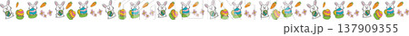 Cute Easter Bunny and Colorful Eggs Cartoon Boarder line 137909355