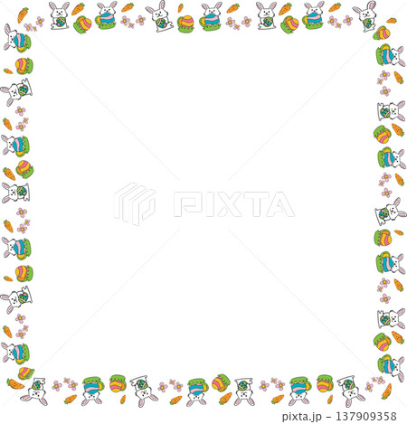 Cute Easter Bunny and Colorful Eggs Cartoon Boarder line 137909358