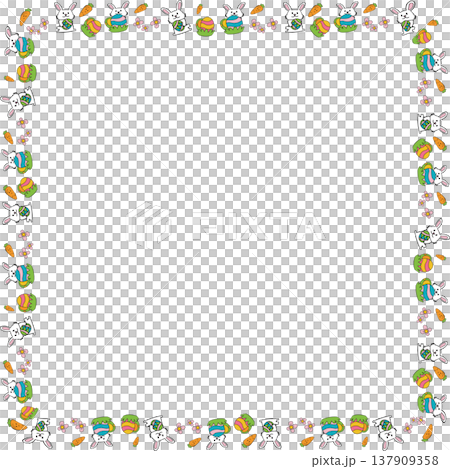 Cute Easter Bunny and Colorful Eggs Cartoon Boarder line 137909358