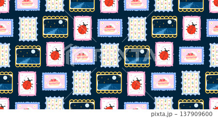Cute spring ladybug for patchwork flower frame and seamless pattern kawaii. Floral gingham ornament for color background cottagecore and pink daisy checkerboard. Cute stationery plaid. Cute spring ladybug for patchwork flower frame and seamless pattern kawaii. Floral gingham ornament for color background cottagecore and pink daisy checkerboard. Cute stationery plaid. 137909600