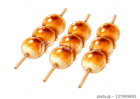 みたらし団子 セット 和菓子 食べ物 水彩イラスト素材 137909691