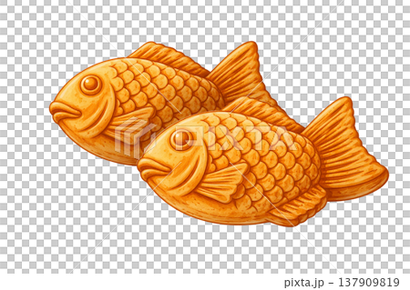 鯛魚燒套裝，日式點心，水彩插畫材質 137909819