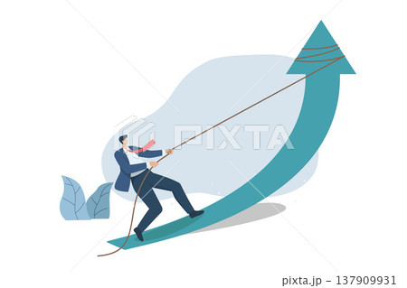 Businessman pulling up the arrow to improve business growth and succeed . The concept of a growing company. Business Challenges in a Recession. Vector design illustration. Businessman pulling up the arrow to improve business growth and succeed . The concept of a growing company. Business Challenges in a Recession. Vector design illustration. 137909931