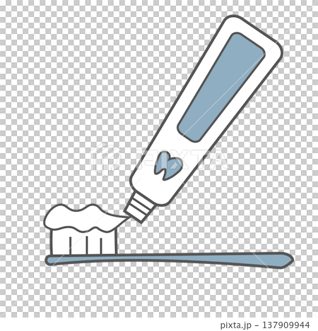 牙刷和牙膏的插圖（暗藍色，透明背景，口腔護理，盥洗用品，衛生） 137909944