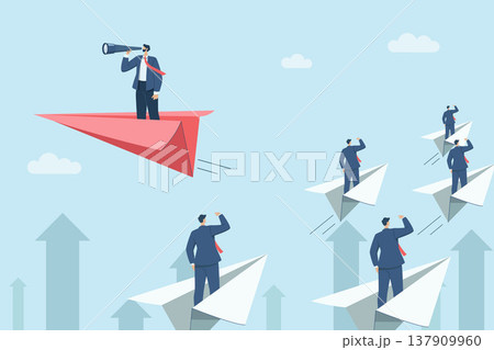 Different business ideas business Vision, New opportunities, Market leadership creative solutions, Businessman in a paper plane with far vision. Go against the old way of doing business. Vector design Different business ideas business Vision, New opportunities, Market leadership creative solutions, Businessman in a paper plane with far vision. Go against the old way of doing business. Vector design 137909960
