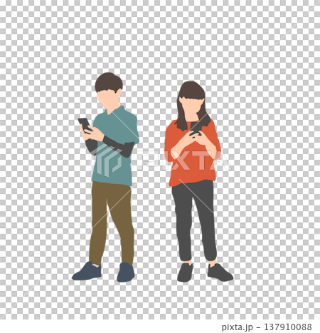 Front view illustration of a child looking at a smartphone Front view illustration of a child looking at a smartphone 137910088
