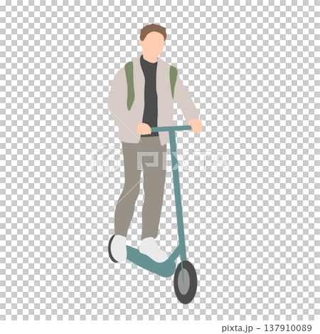 Illustration of a man riding a kick scooter Illustration of a man riding a kick scooter 137910089
