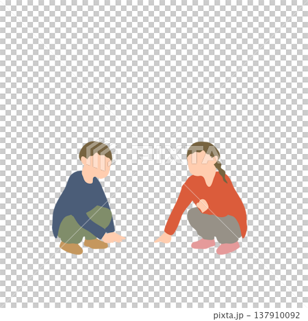 しゃがんで会話する子ども二人の人物イラスト 137910092