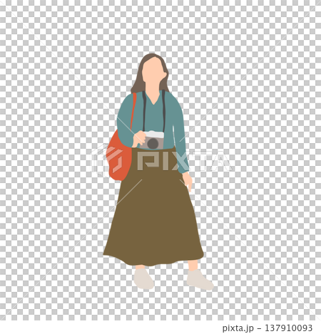 Illustration of a woman holding a camera 137910093