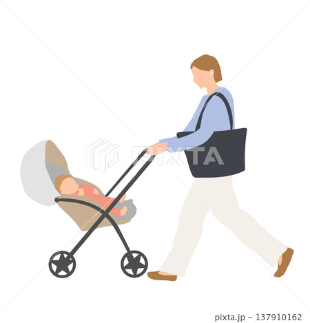 ベビーカーを押して通勤する女性の人物イラスト 137910162