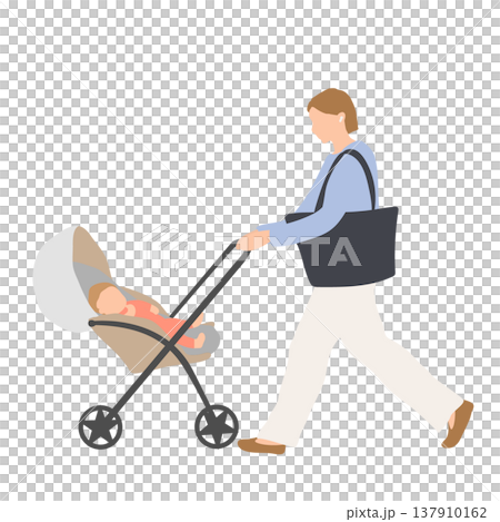 ベビーカーを押して通勤する女性の人物イラスト 137910162