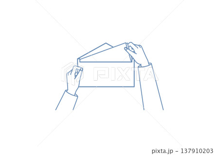 書類を封筒に入れる手元の線画イラスト 書類を封筒に入れる手元の線画イラスト 137910203