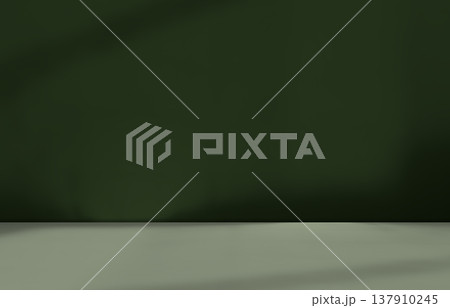 Green Shadow Floor Background Studio Room Photo Empty Gradient Leaf Floor Wall Backdrop Muslin Design Canvas Surface Texture Podium Eco Scene Mockup Product Cosmetic Beauty Organic Display Stand. 137910245