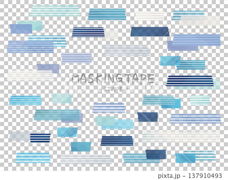 Blue watercolor-style border masking tape 137910493