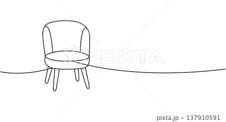 Round-back chair with short legs. Minimal furniture vector sketch for interior projects. 137910591