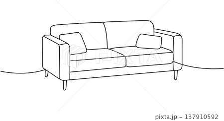 Contemporary two-seat sofa in outline vector. Clean-lined furniture illustration for modern home themes. 137910592