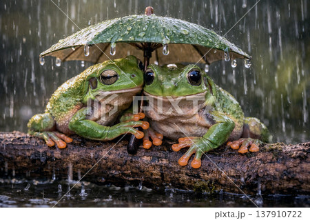 ラブラブなカエルのカップル 137910722