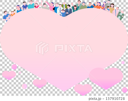 An illustration featuring a heart surrounded by diverse people, with space for copy on social security, welfare, and other related topics. 137910728