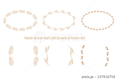 手描きの植物の楕円フレームセット。 137910759
