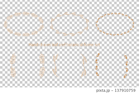 手描きの植物の楕円フレームセット。 137910759