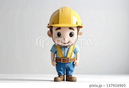 安全第一！ヘルメットを被ったかわいい作業員 137910905