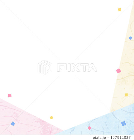 和紙風のフレーム、和風の背景素材、紙吹雪のデコレーション、正方形サイズ 137911027