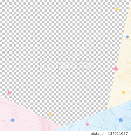和紙風のフレーム、和風の背景素材、紙吹雪のデコレーション、正方形サイズ 137911027