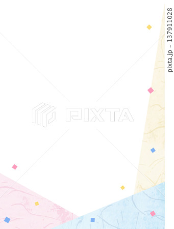 和紙風のフレーム、和風の背景素材、紙吹雪のデコレーション、縦向き 137911028