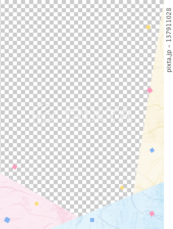 和紙風のフレーム、和風の背景素材、紙吹雪のデコレーション、縦向き 137911028