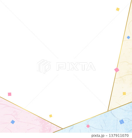 和紙風のフレーム、和風の背景素材、紙吹雪のデコレーション、正方形サイズ 137911070