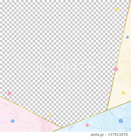 和紙風のフレーム、和風の背景素材、紙吹雪のデコレーション、正方形サイズ 137911070